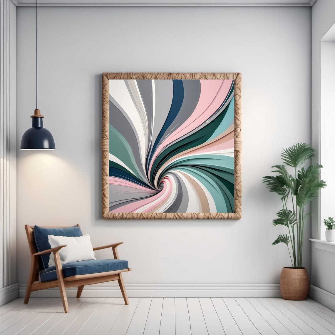 Modern Abstract Swirl Gray Blue Green Pink Pastel Fluid Art Print - Image 3