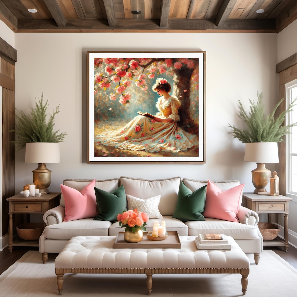 Vintage Impressionist Woman Art Print, Book Lover Nook - Image 3