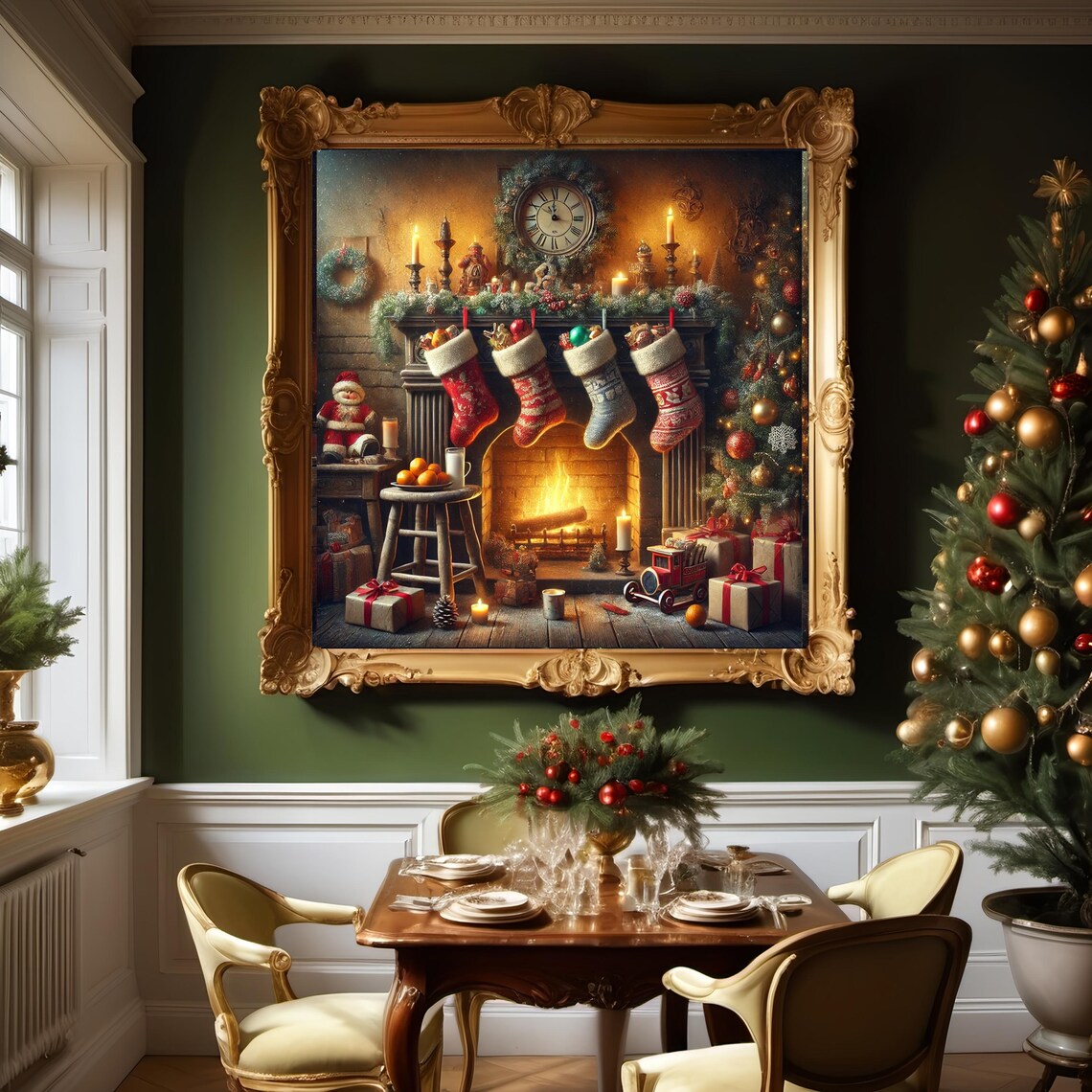 Stockings Hung By The Fireplace Santa Scene Christmas Art Poster - Image 2