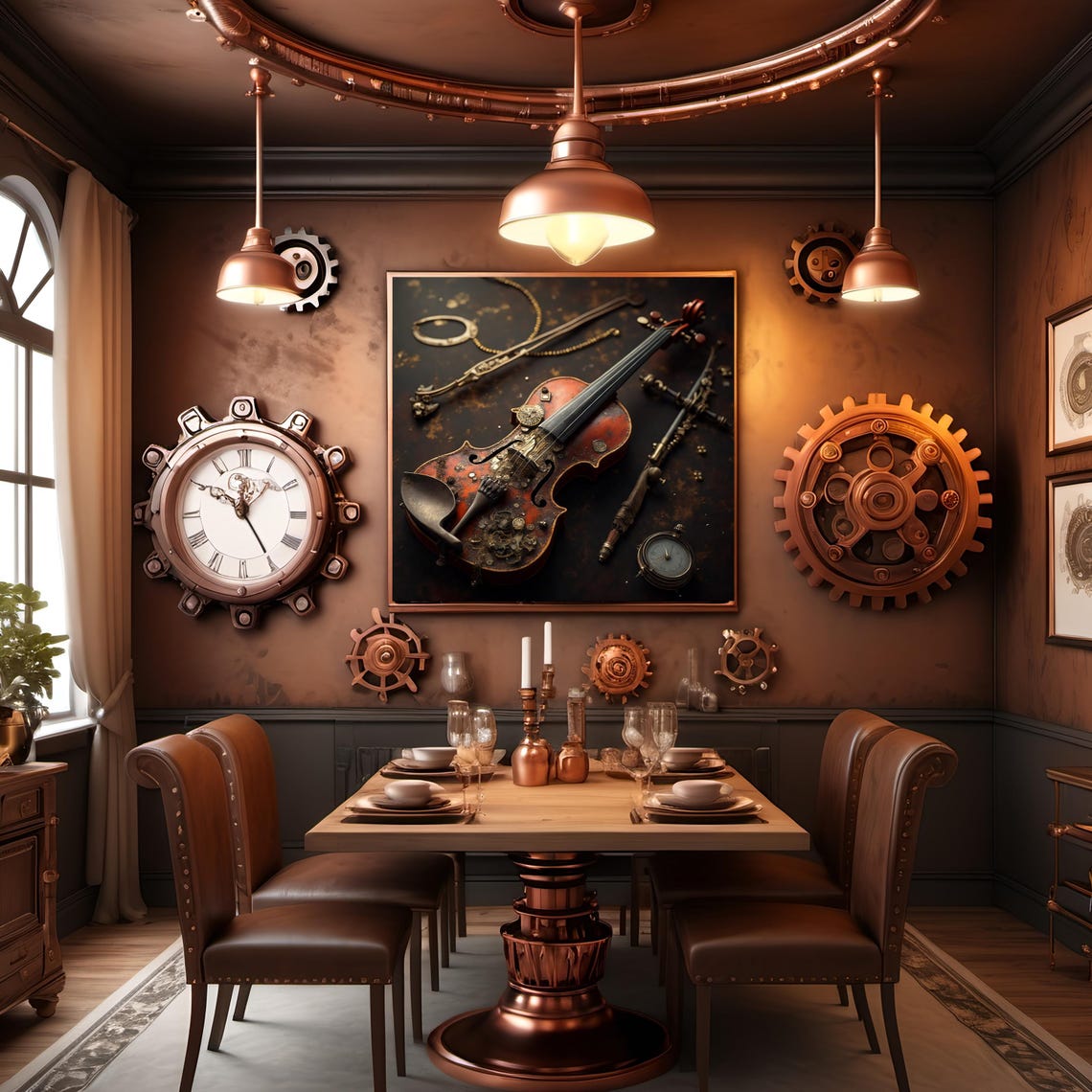 Steampunk Violin Gears Mechanical Bow Vintage Clockwork Music Print - Image 2