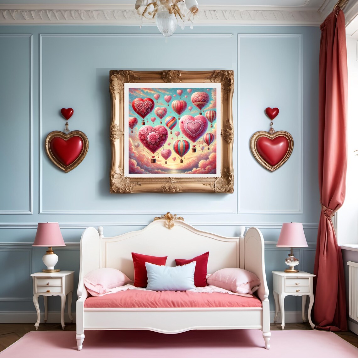 Heart Shaped Hot Air Balloons Floating At Sunset Valentine Poster - Image 2