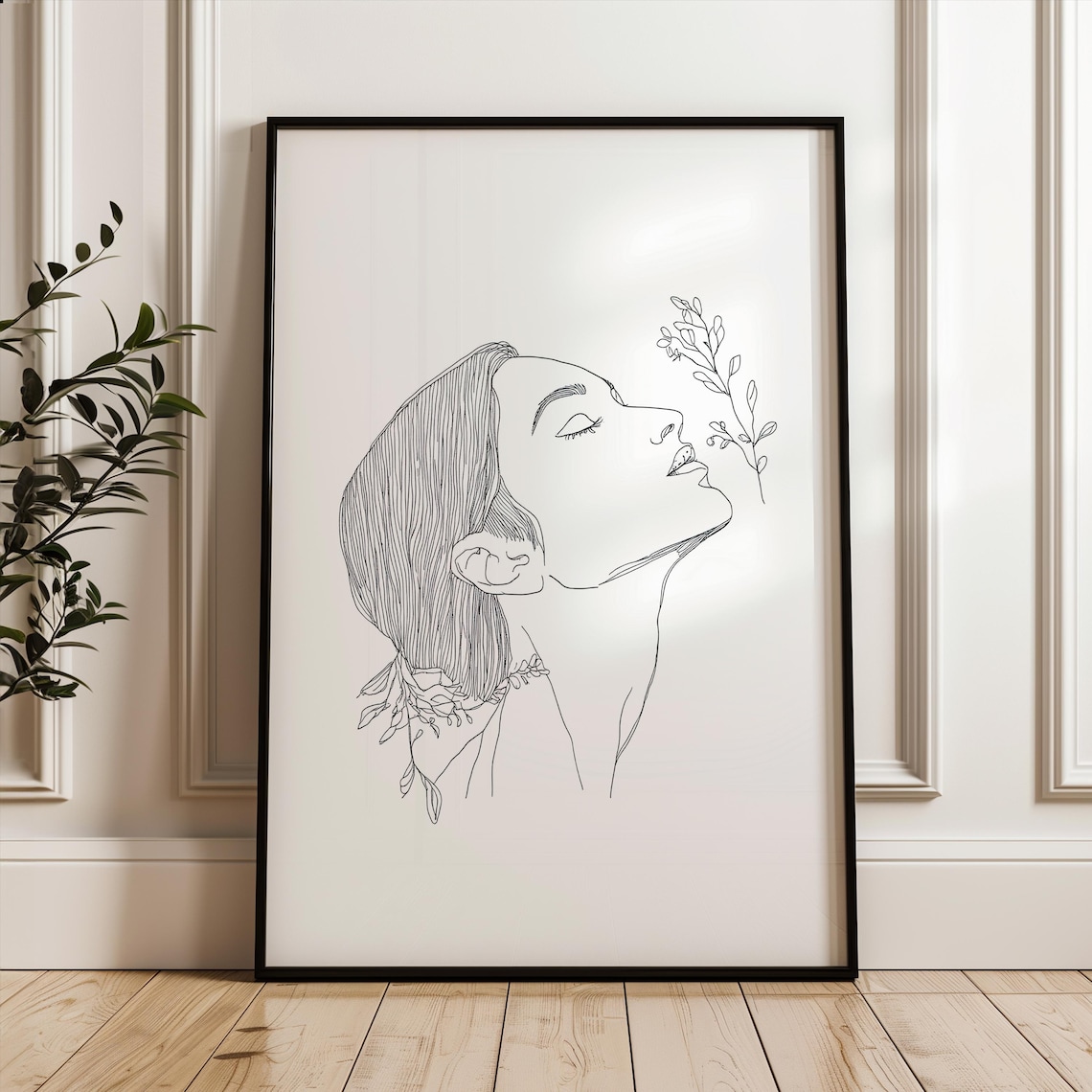 Single Line Woman Portrait Minimalist Black And White Botanical Poster