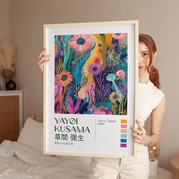 Yayoi Kusama Vibrant Floral Underwater Fantasy Art Exhibition Poster