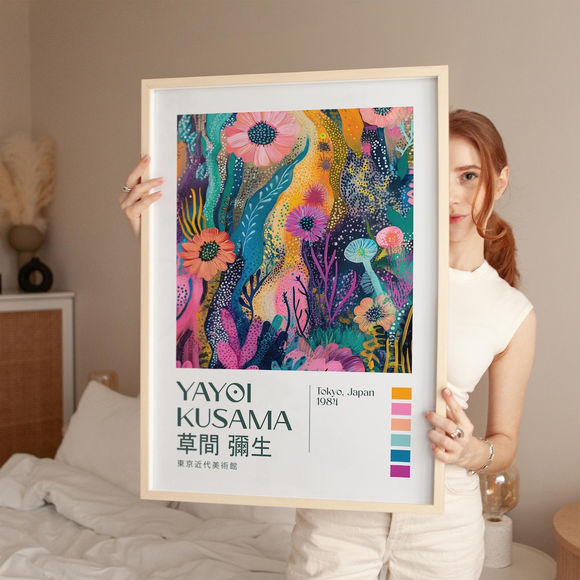 Yayoi Kusama Vibrant Floral Underwater Fantasy Art Exhibition Poster