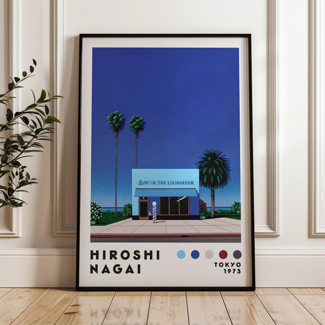 Hiroshi Nagai Tokyo 1975 Retro Seaside Barbershop Palm Tree Poster