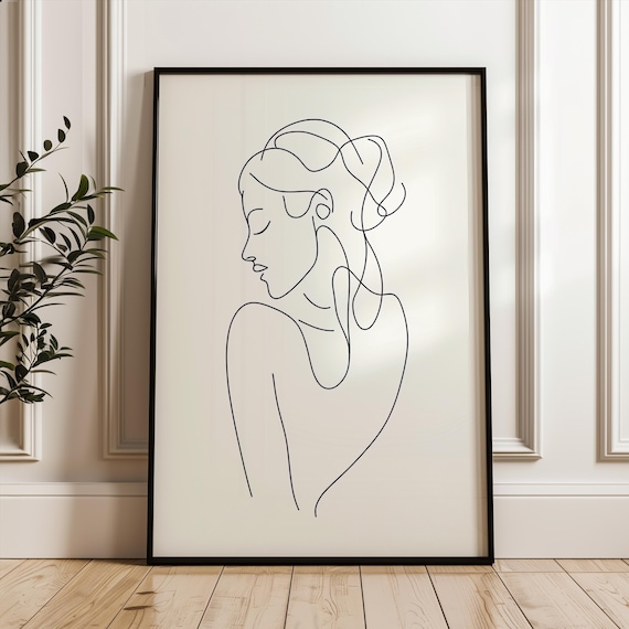 Woman Figure Single Line Drawing Minimalist Black and White Art Poster