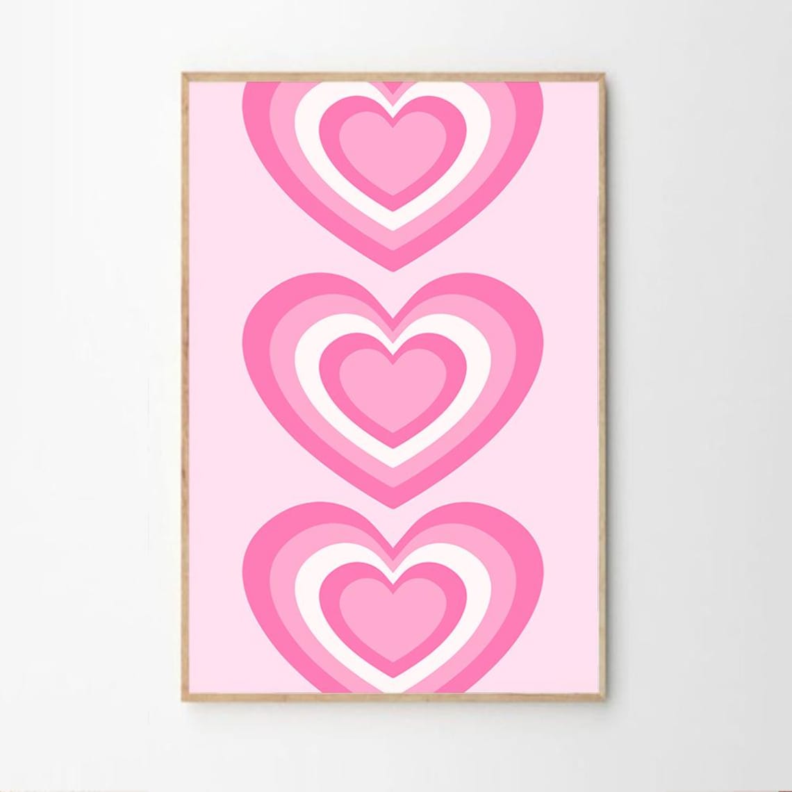 Retro Triple Pink Hearts Pop Art Preppy Dorm Room Decor Poster