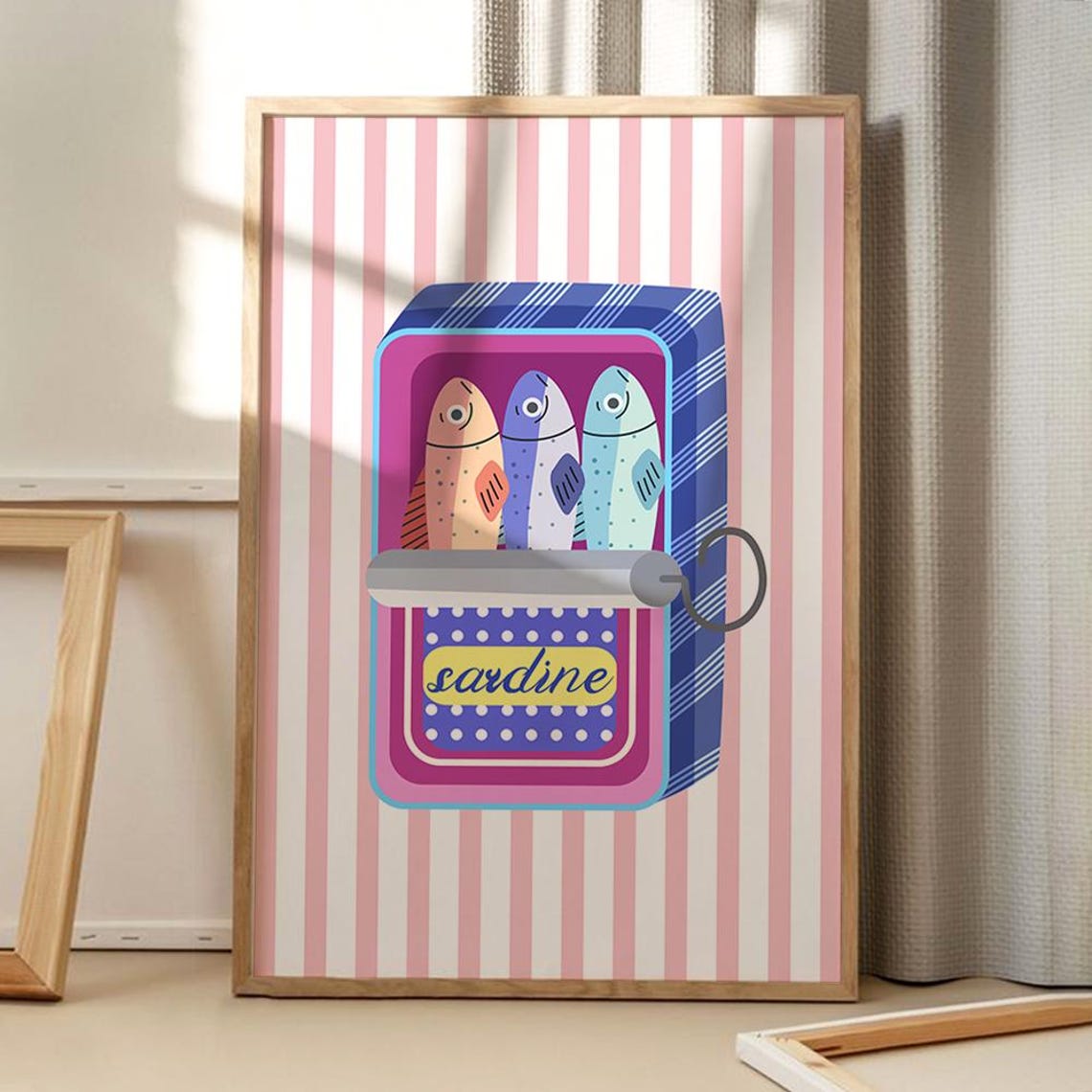 Colorful Sardine Tin Can Pink Stripes Retro Kitchen Art Poster