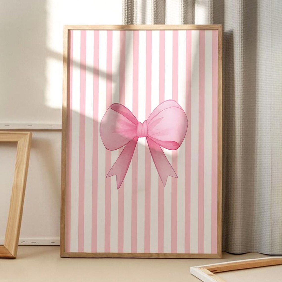 Pink Bow Coquette Ribbon Pink Stripes Girls Bedroom Wall Poster
