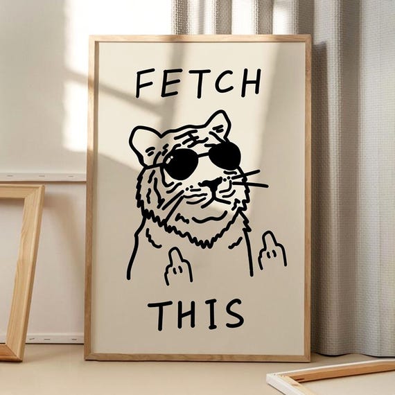 Fetch This Tiger Art Poster Trendy Wall Funny Decor Retro Home Print Printed Gift
