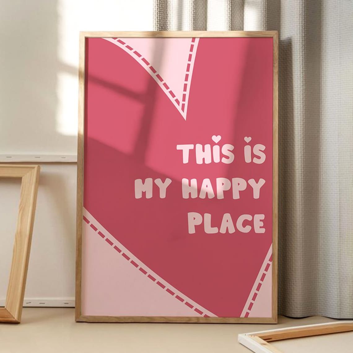 This Is My Happy Place Pink Heart Retro Typography Art Poster