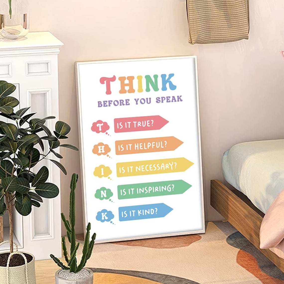 Think Before You Speak THINK Acronym Colorful Classroom Quote Wall Poster