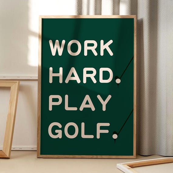 Work Hard Play Golf Art Poster Trendy Wall Typography Decor Retro Home Print Printed Gift