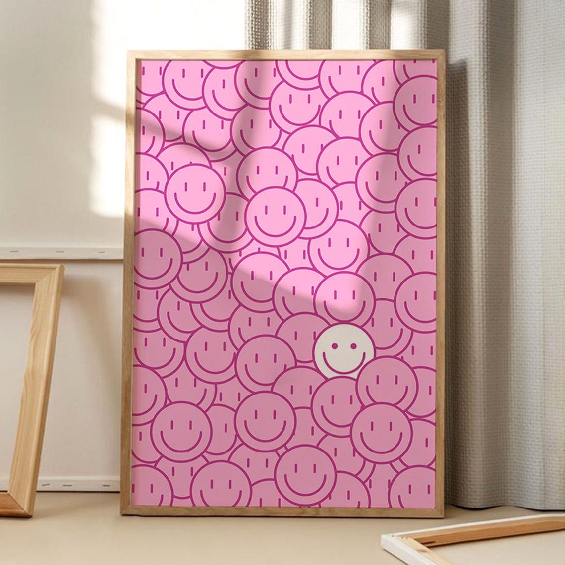 Pink Smiley Faces Pattern Happy Retro Trendy Positive Poster
