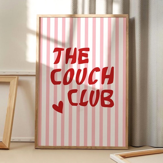 The Couch Club Red Striped Funny Hand Lettered Typography Art Poster