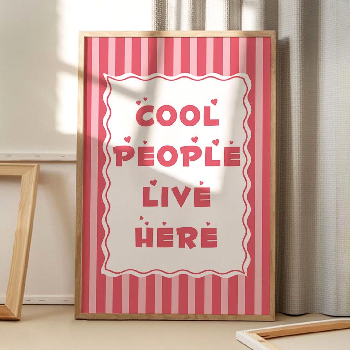 Cool People Live Here Red Striped Retro Trendy Statement Poster