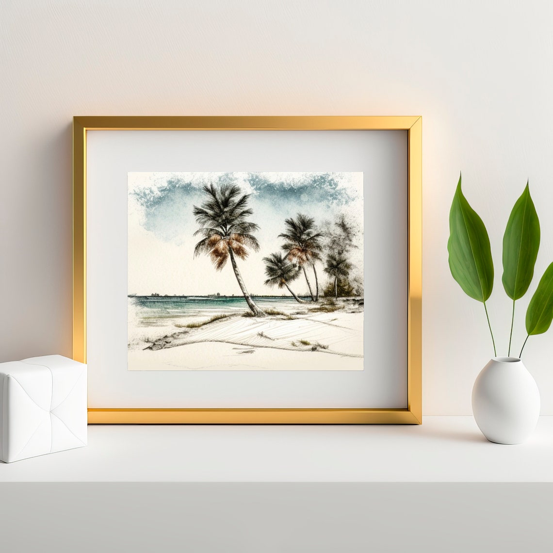 Palm Trees on a Tropical Beach Watercolor Coastal Landscape Poster - Image 3