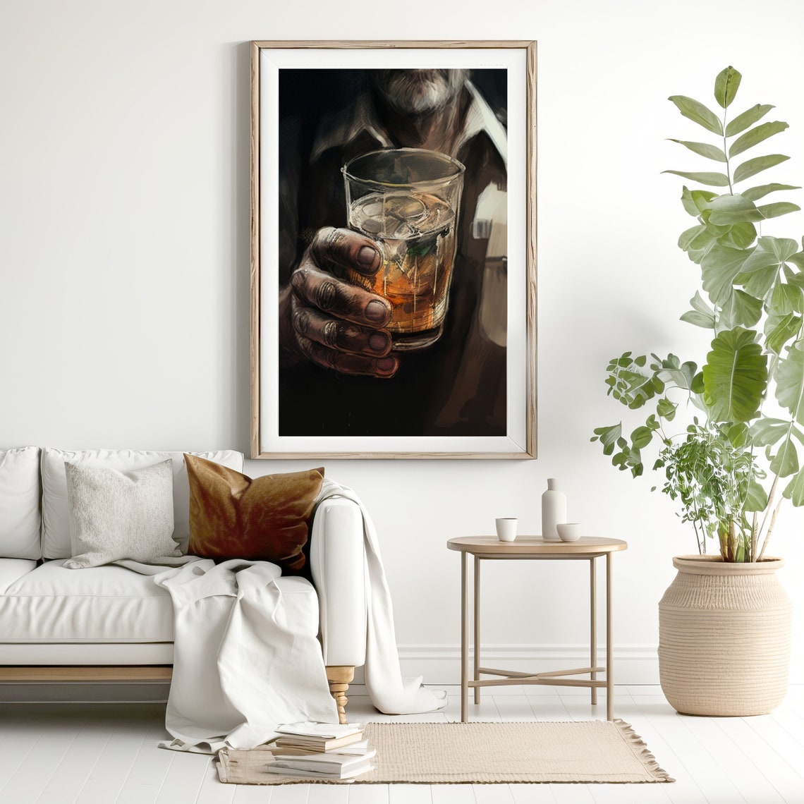 Bearded Bartender Holding a Whiskey Glass Moody Oil Paint Poster - Image 3