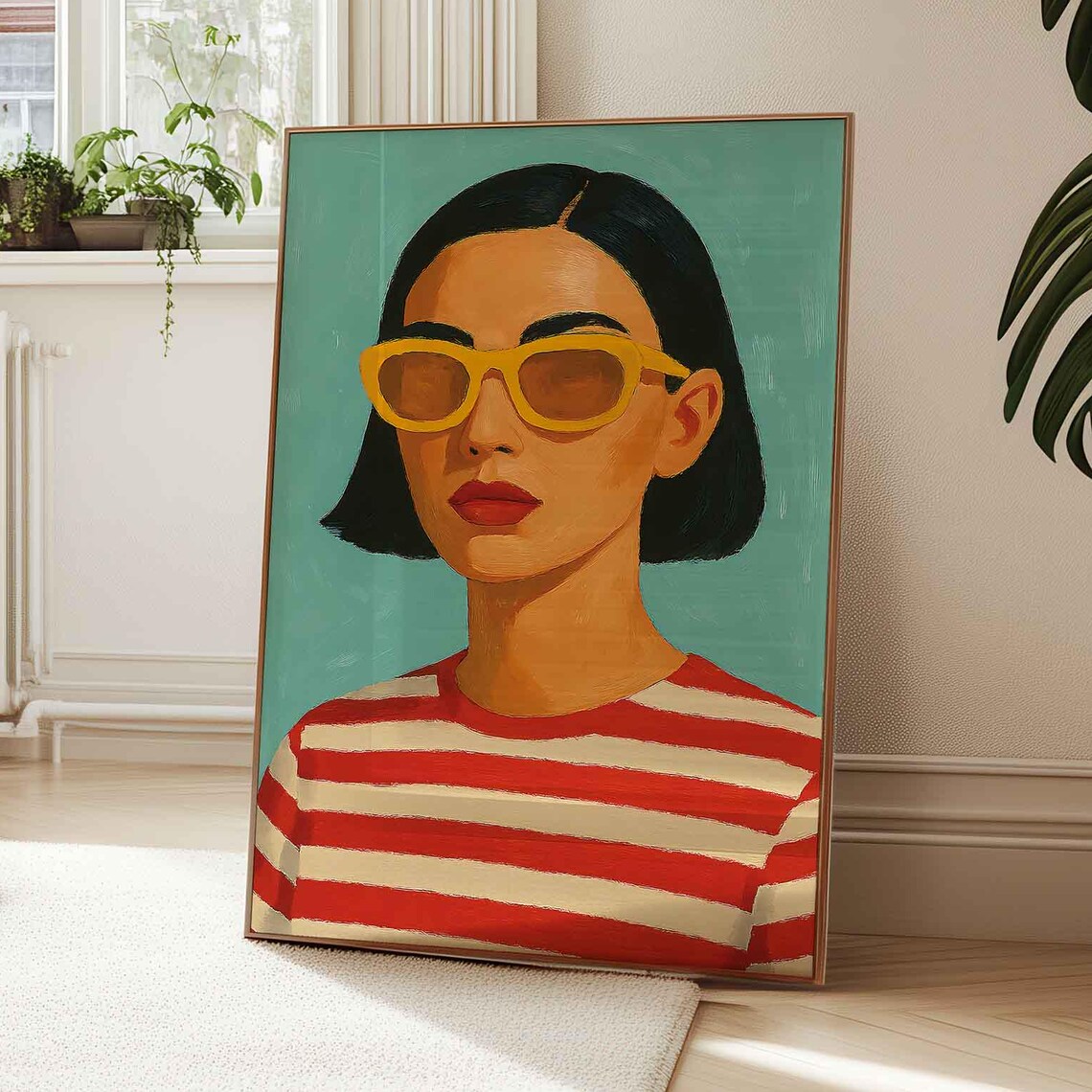 Bold Fashion Woman Portrait, Retro Editorial Illustration
