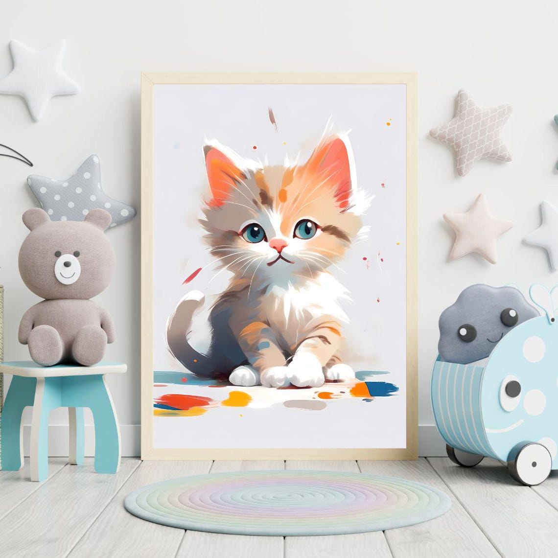 Cute Orange Kitten Big Blue Eyes Sweet Toddler Nursery Wall Art - Image 5