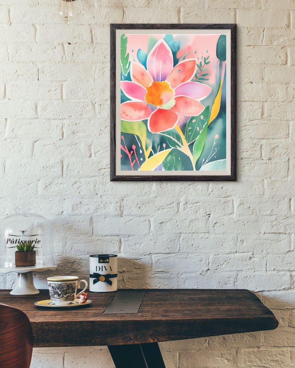 Pink Daylily Bloom Watercolor Coral Petals Botanical Floral Wall Art - Image 3