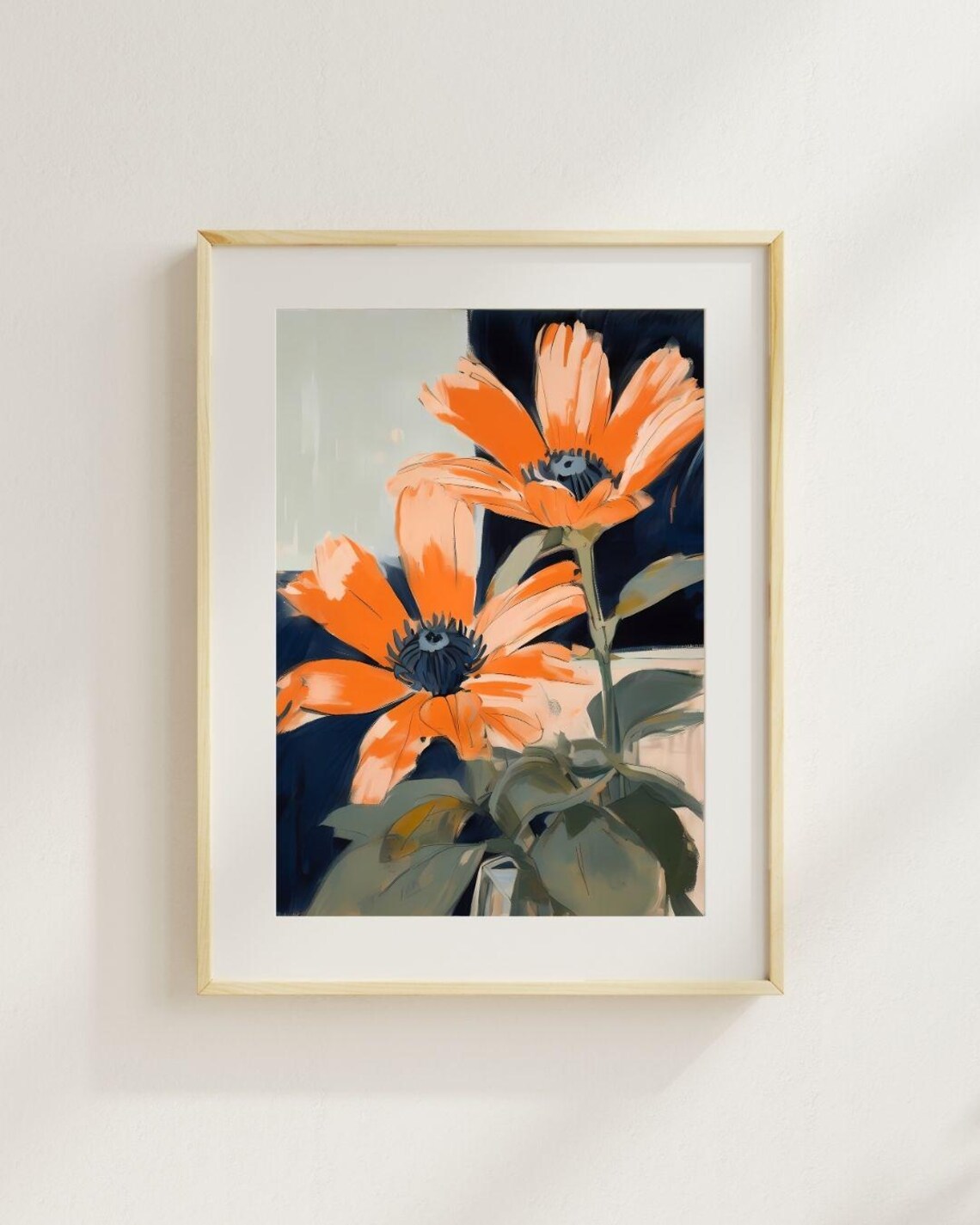 Bold Orange Floral Wall Art Modern Botanical Expressive Flower Maximalist Home Decor