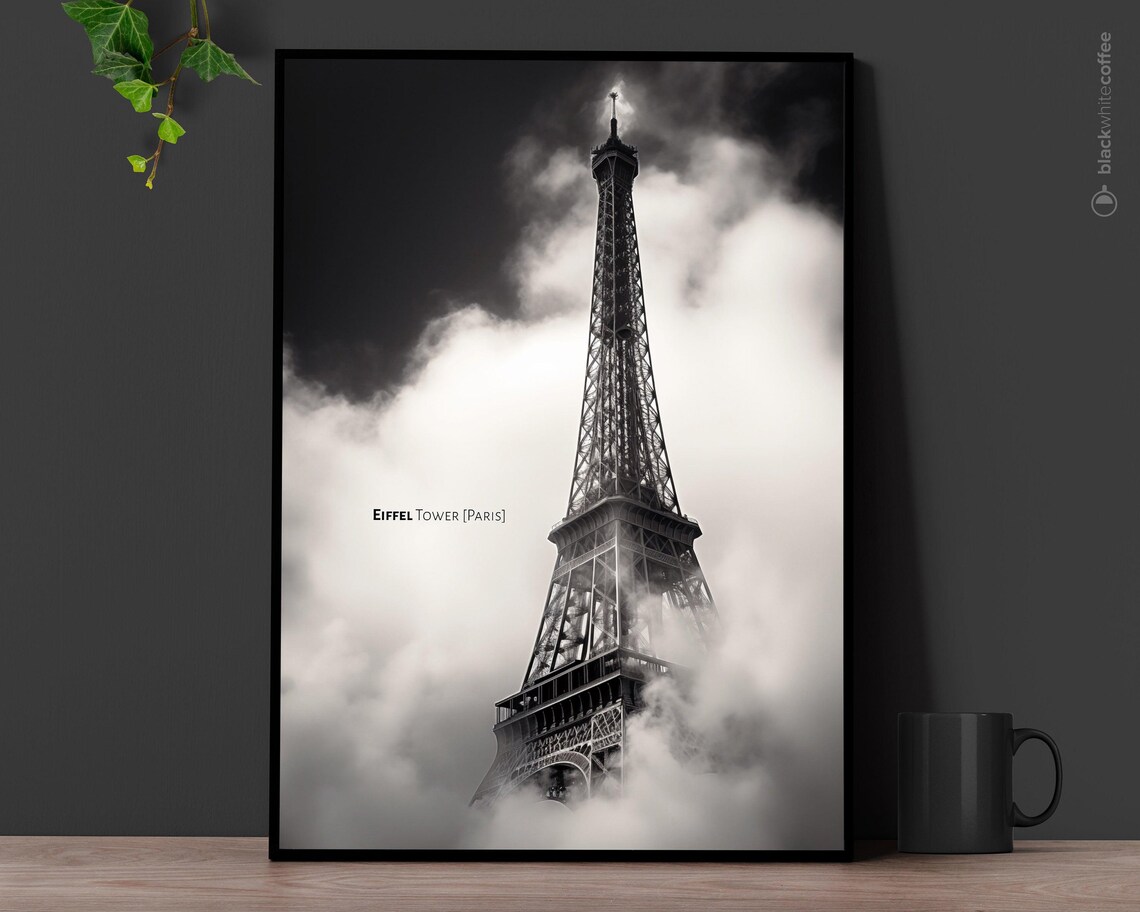 Eiffel Tower Minimalist Black White Travel Poster