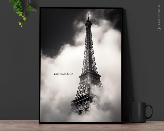 Eiffel Tower Minimalist Black White Travel Poster