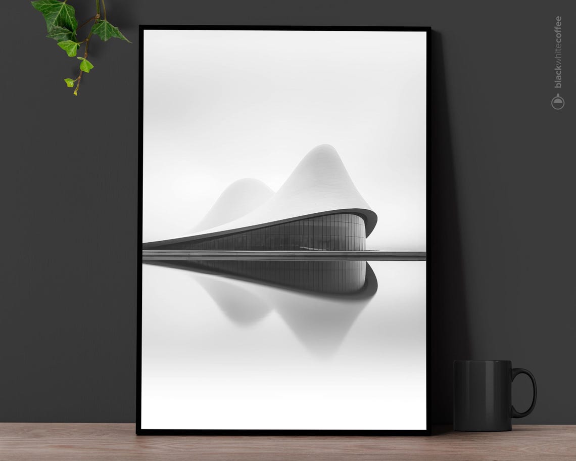Heydar Aliyev Centre Wave Architecture Black And White Photo Poster