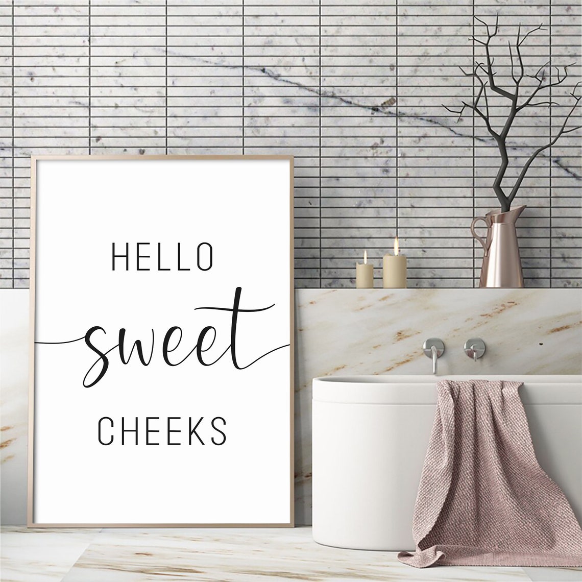 Hello Sweet Cheeks Funny Bathroom Sign Typography Quote Poster - Image 2