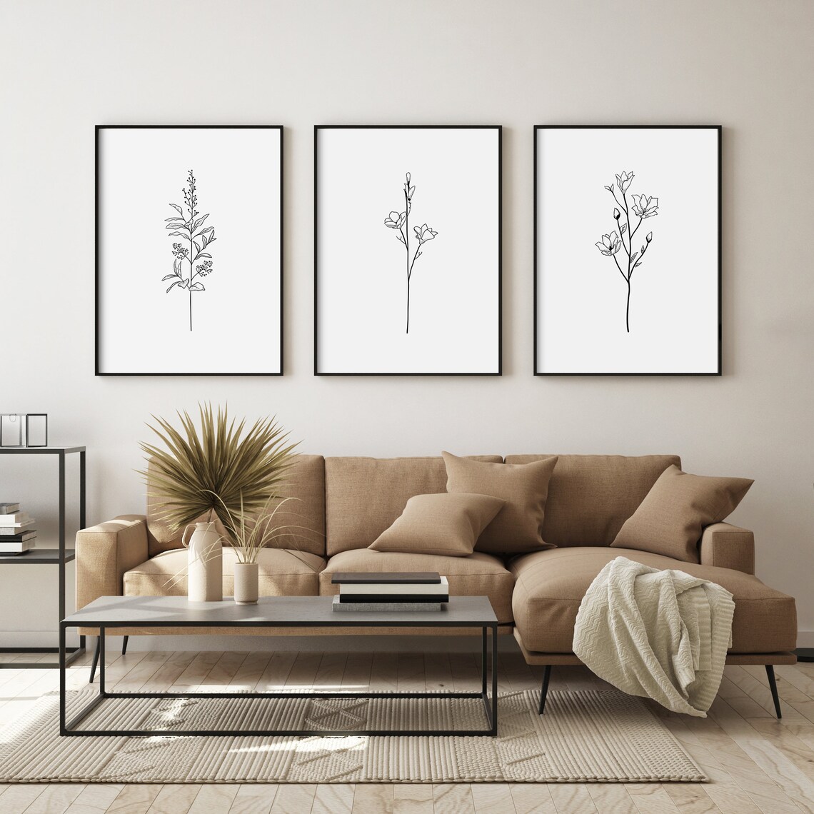 Trio Of Minimalist Floral Line Art Botanical Flower Drawing Poster - Image 3