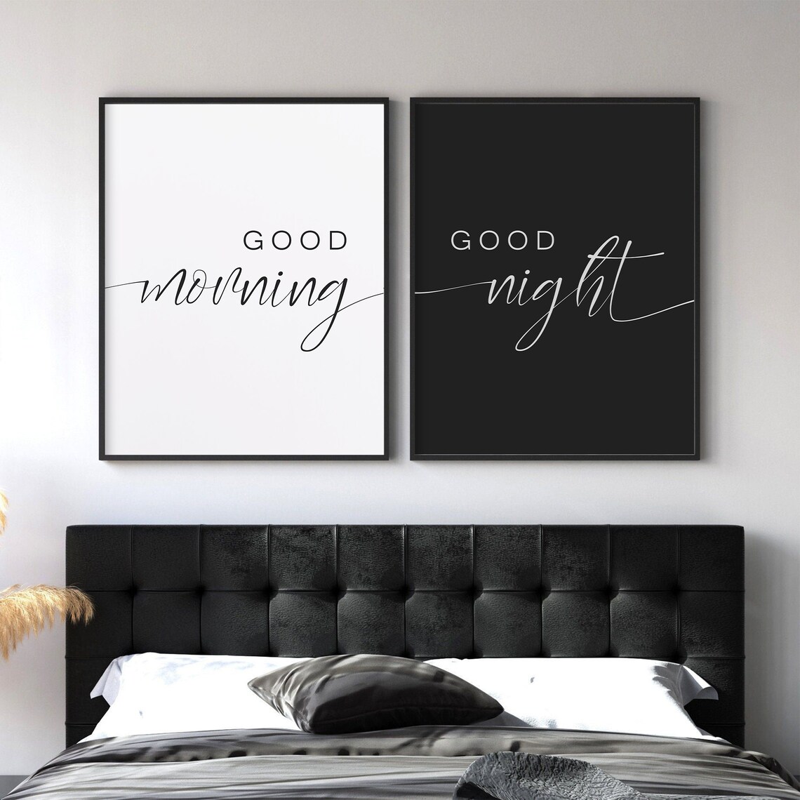 Good Morning Good Night Bedroom Print Set, Black - Image 2