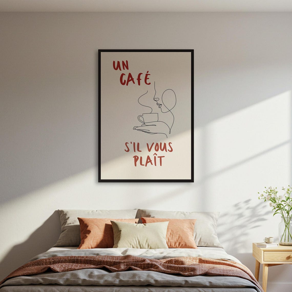 Un Cafe French Coffee Line Art Minimalist Quote Kitchen Wall Poster