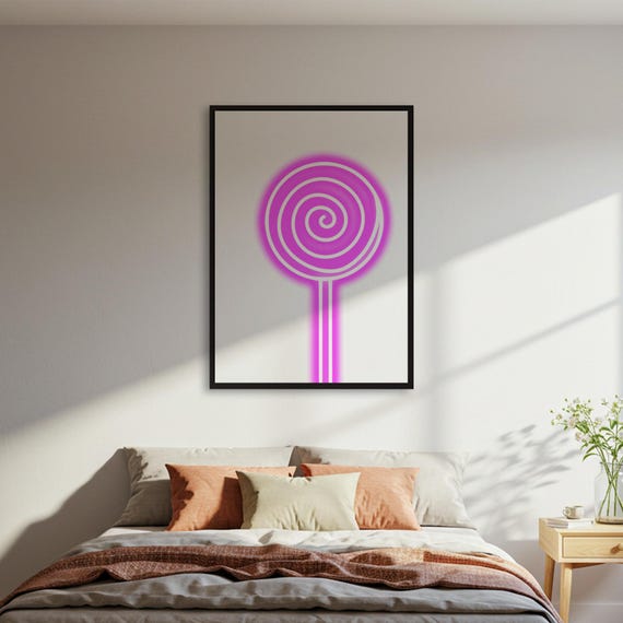 Neon Pink Lollipop Poster Minimalist Candy Art Print Trendy Graphic Wall Cute Sweet Decor
