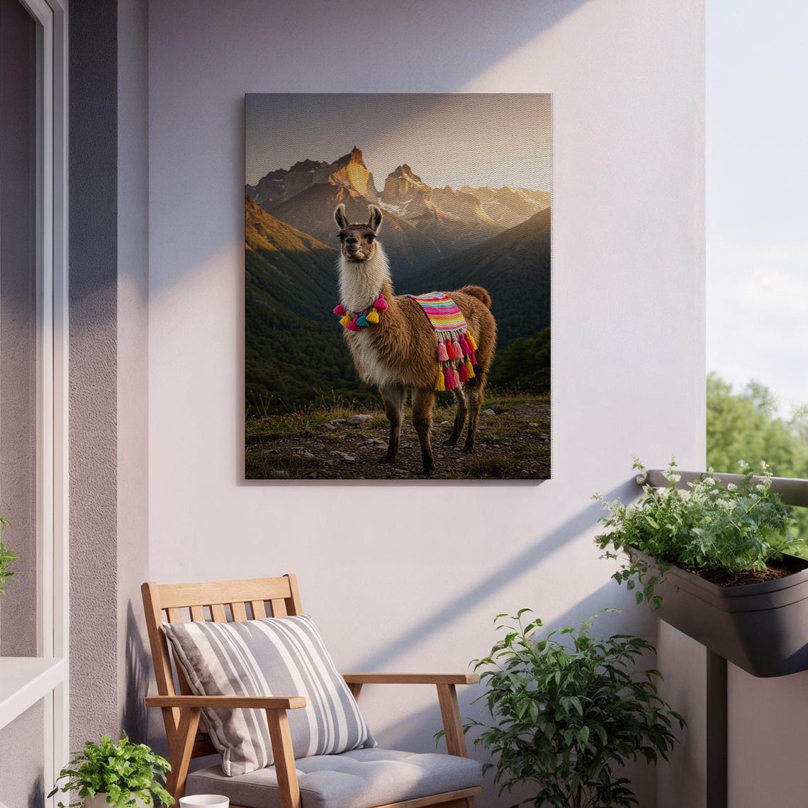 Festive Llama With Tassels Before Sunlit Mountain Peaks Poster - Image 2