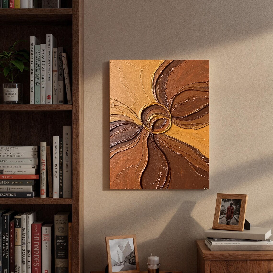 Earthy Brown Swirl Impasto Organic Textured Floral Style Poster - Image 3