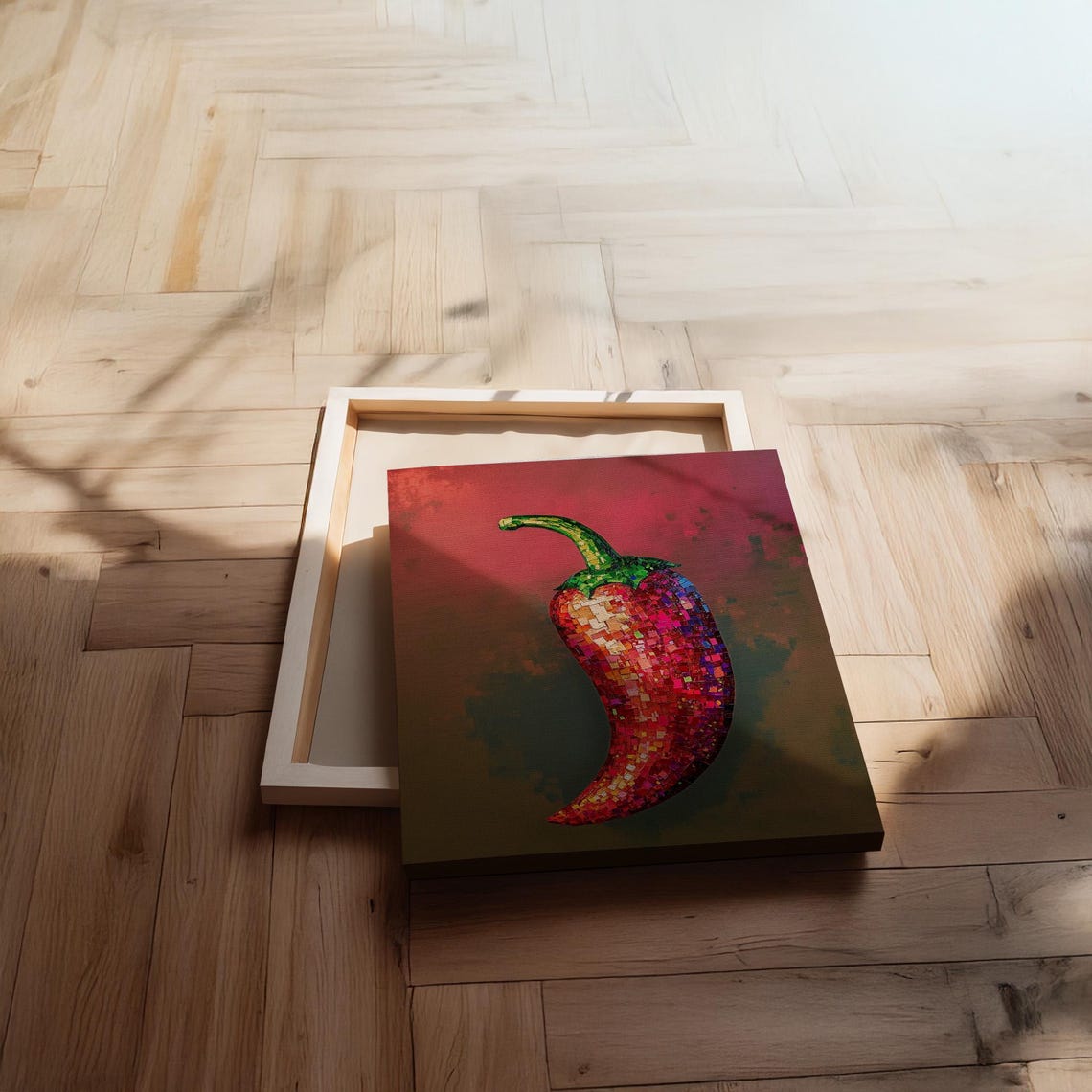 Red Hot Chili Pepper Bold Mosaic Texture Kitchen Wall Poster - Image 2