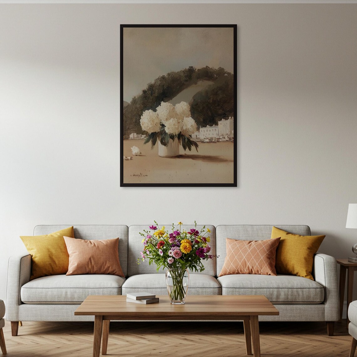 Vintage White Flowers, Hydrangea Vase Painting - Image 4