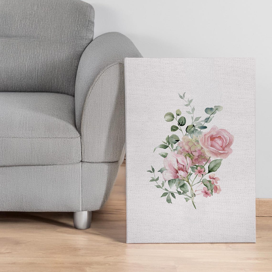 Soft Pastel Floral Bouquet Watercolor Roses Elegant Botanical Print