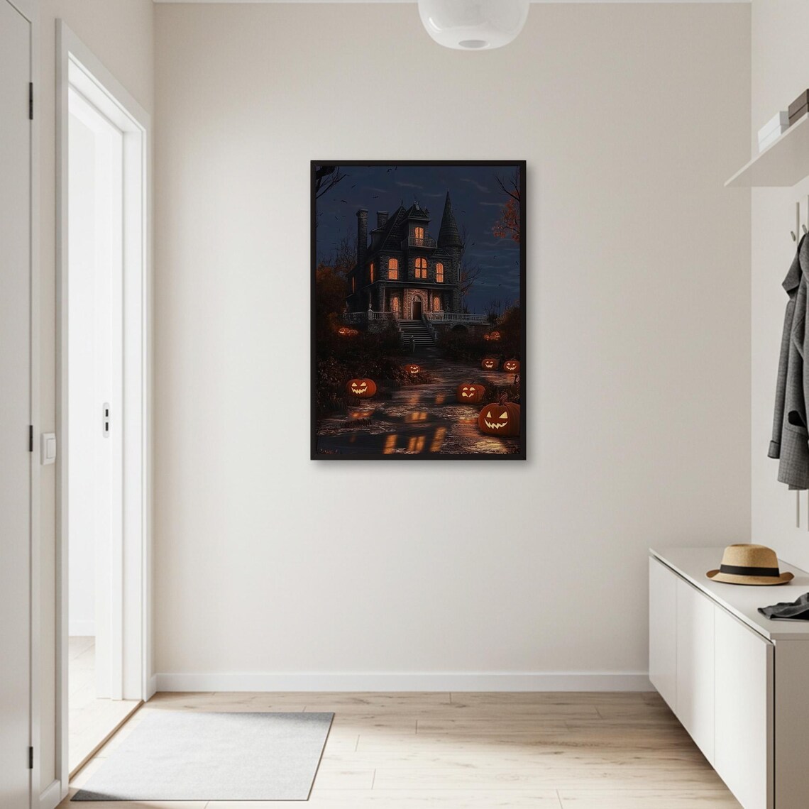 Halloween Haunted House, Spooky Pumpkin Art Print - Image 2