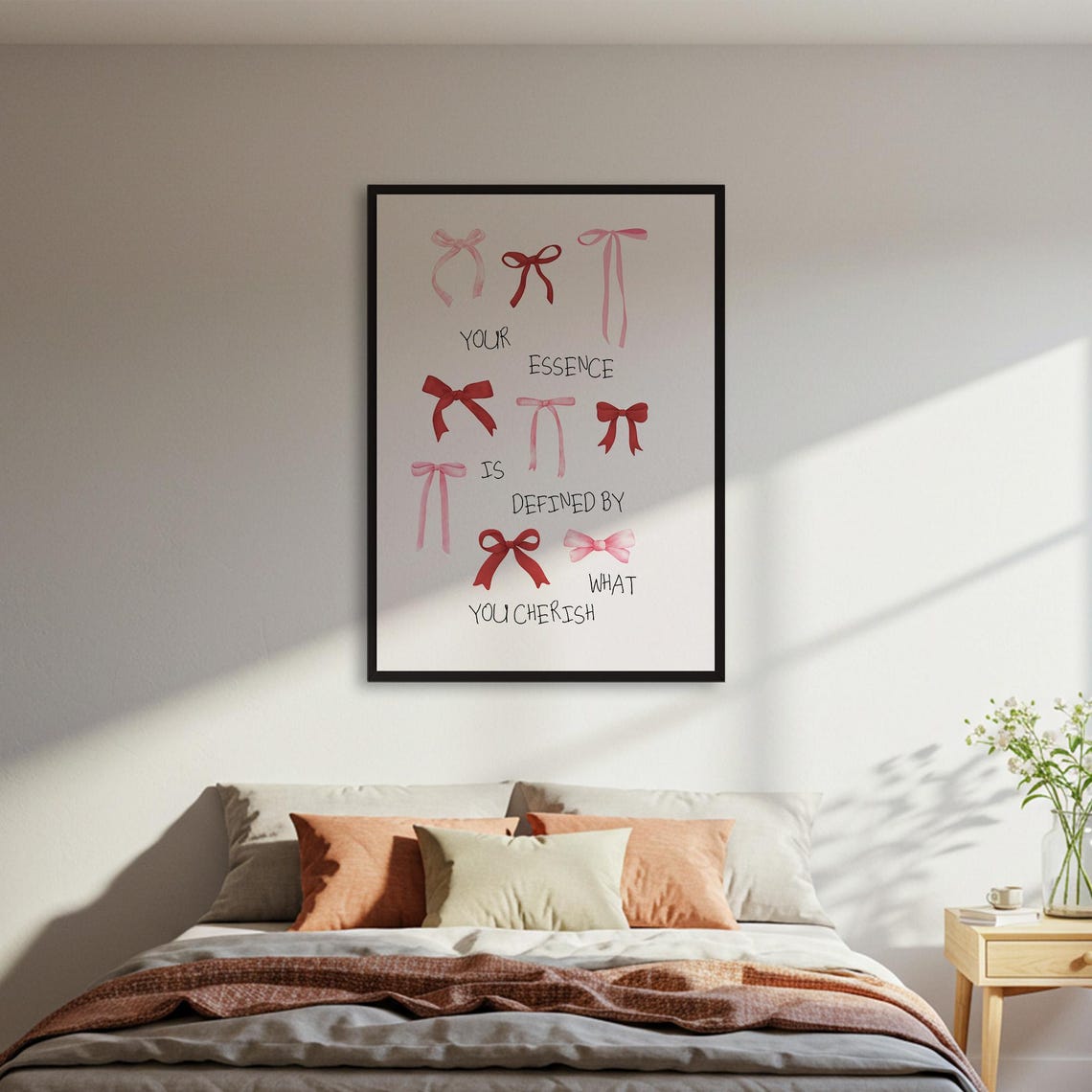 Ribbons And Quote Poster Your Essence Art Print Inspirational Wall Decor Pink Red Bows Framed Gift For Home