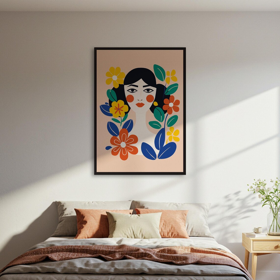 Colorful Woman And Flowers, Modern Portrait Poster