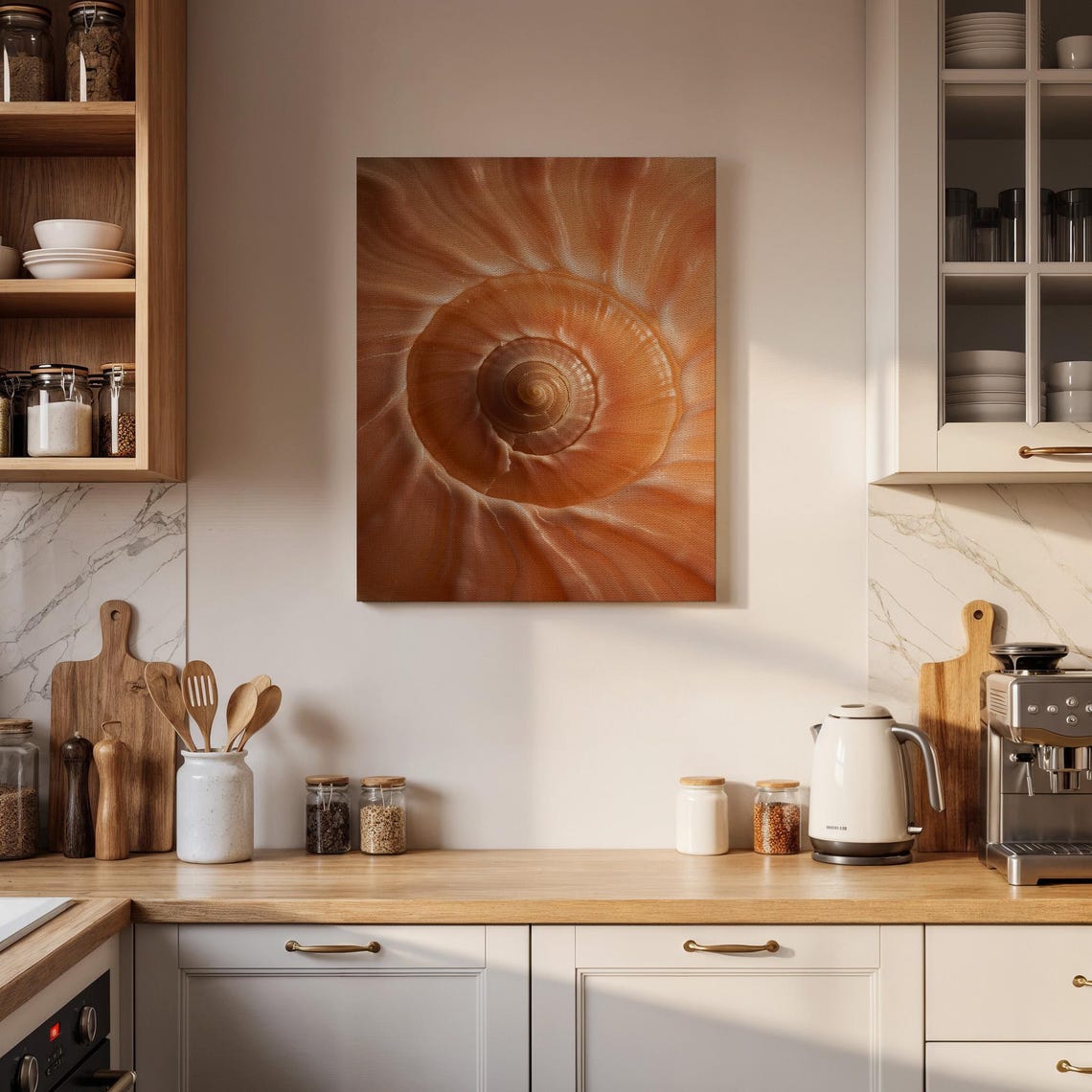 Seashell Spiral Macro Warm Beige Coastal Fibonacci Art Poster - Image 2