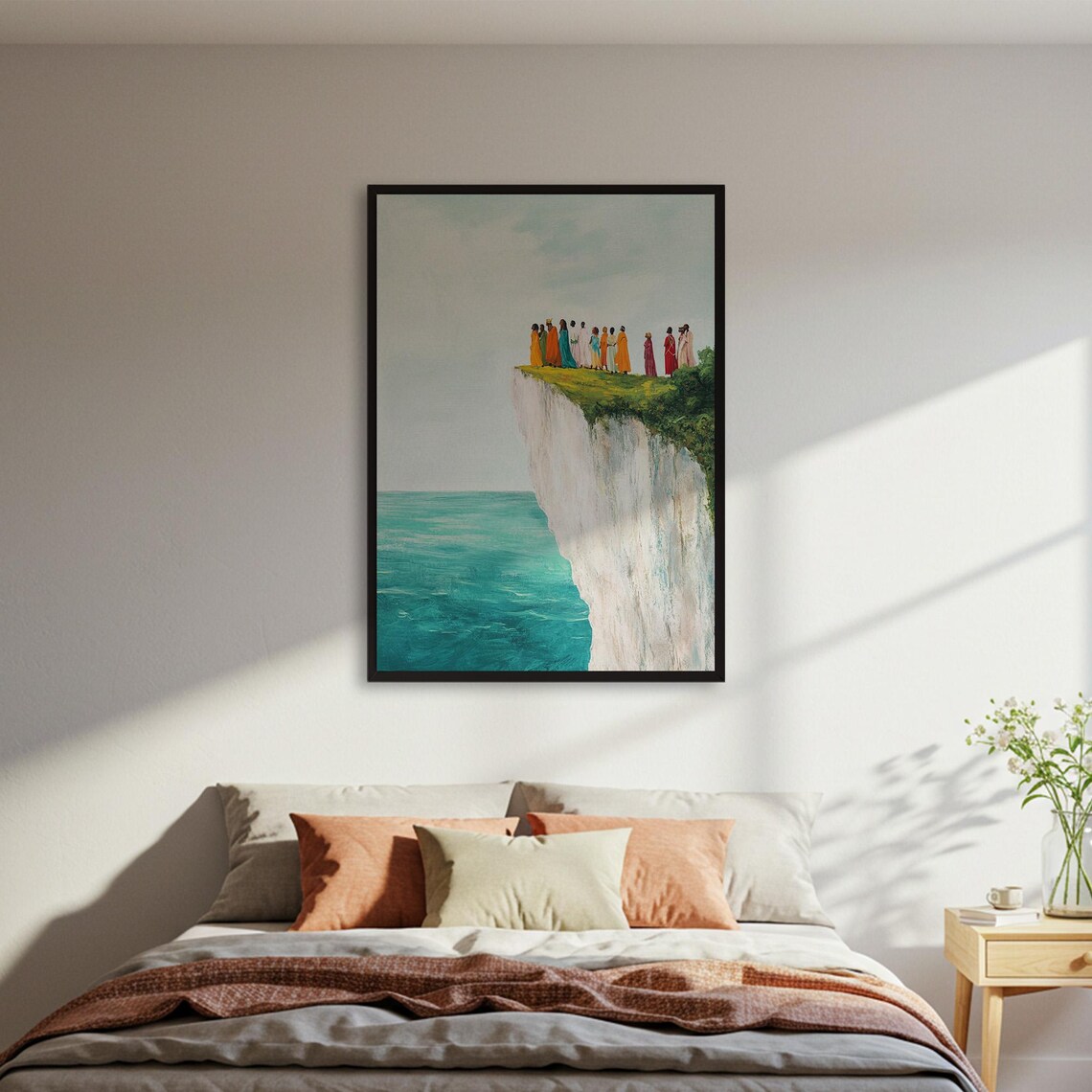 People On Cliff Edge, Coastal Landscape Art Print