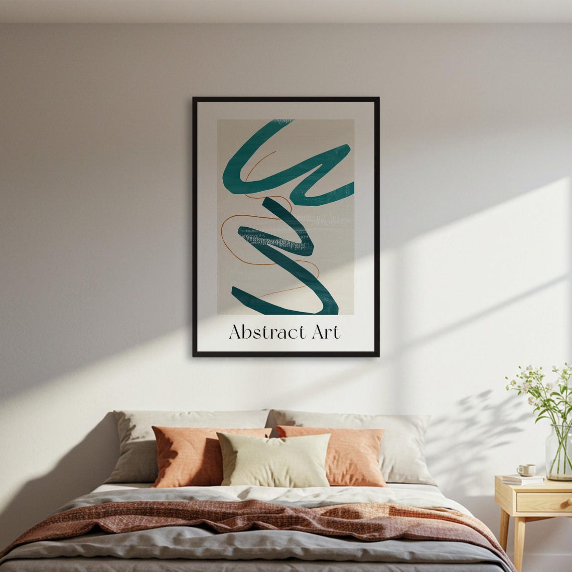 Teal Brushstroke and Copper Line Modern Abstract Art Wall Poster