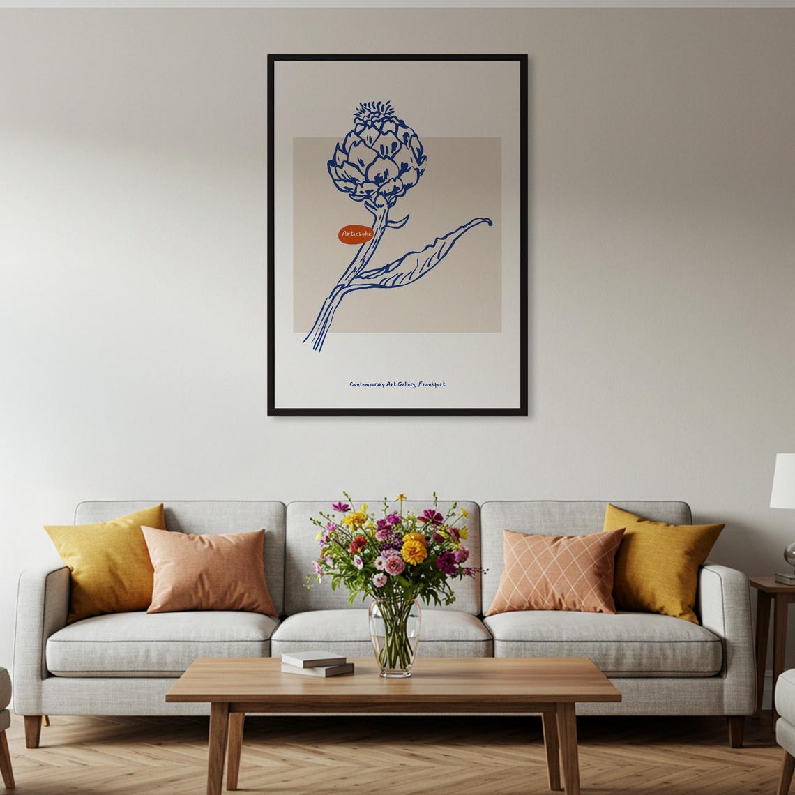 Artichoke Blue Line Art Botanical Frankfurt Gallery Minimal Poster - Image 2