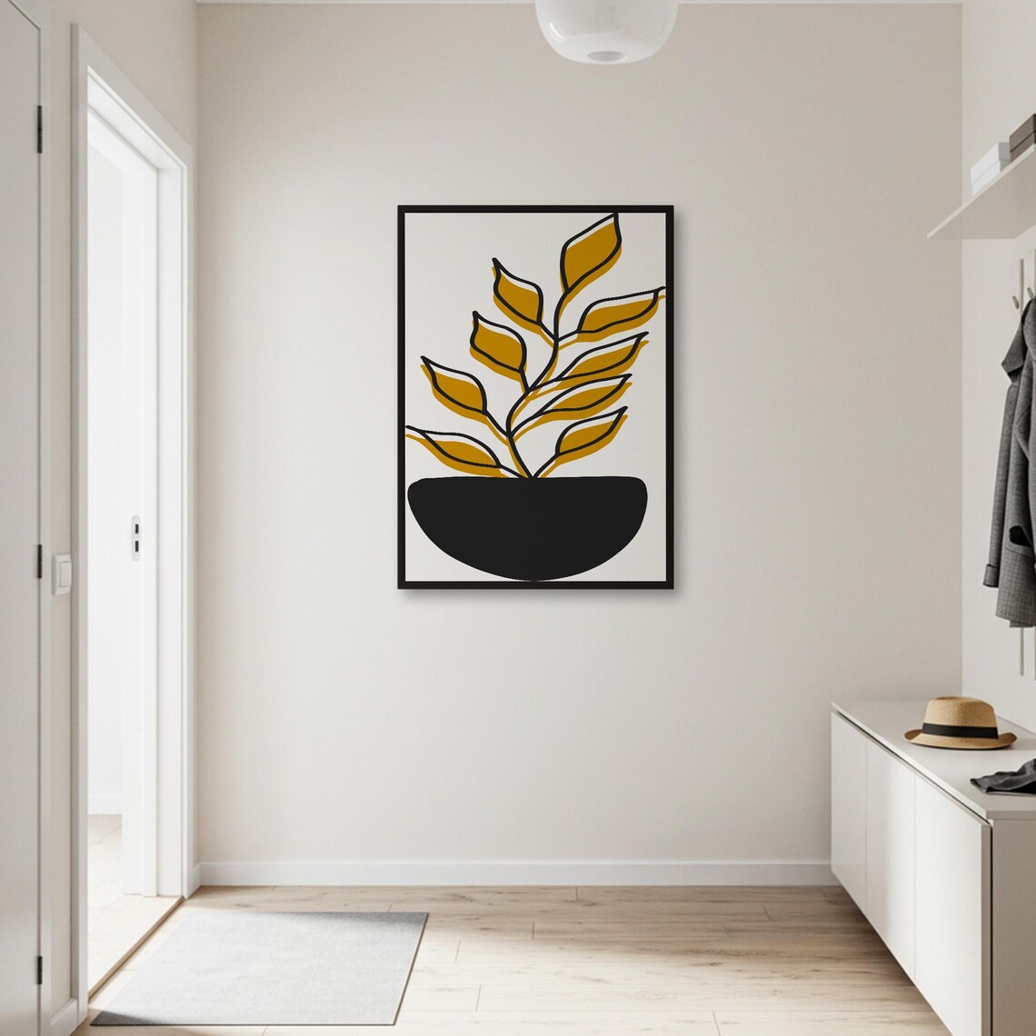 Minimalist Yellow Leaf Line Art, Modern Botanical - Image 2
