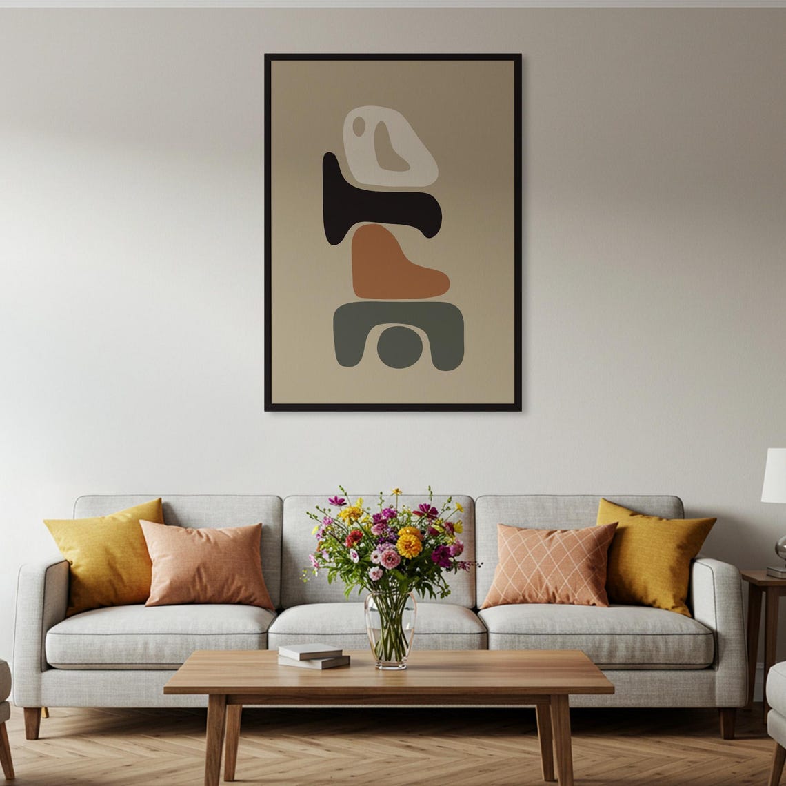 Stacked Organic Shapes Mid Century Modern Neutral Art Poster - Image 2