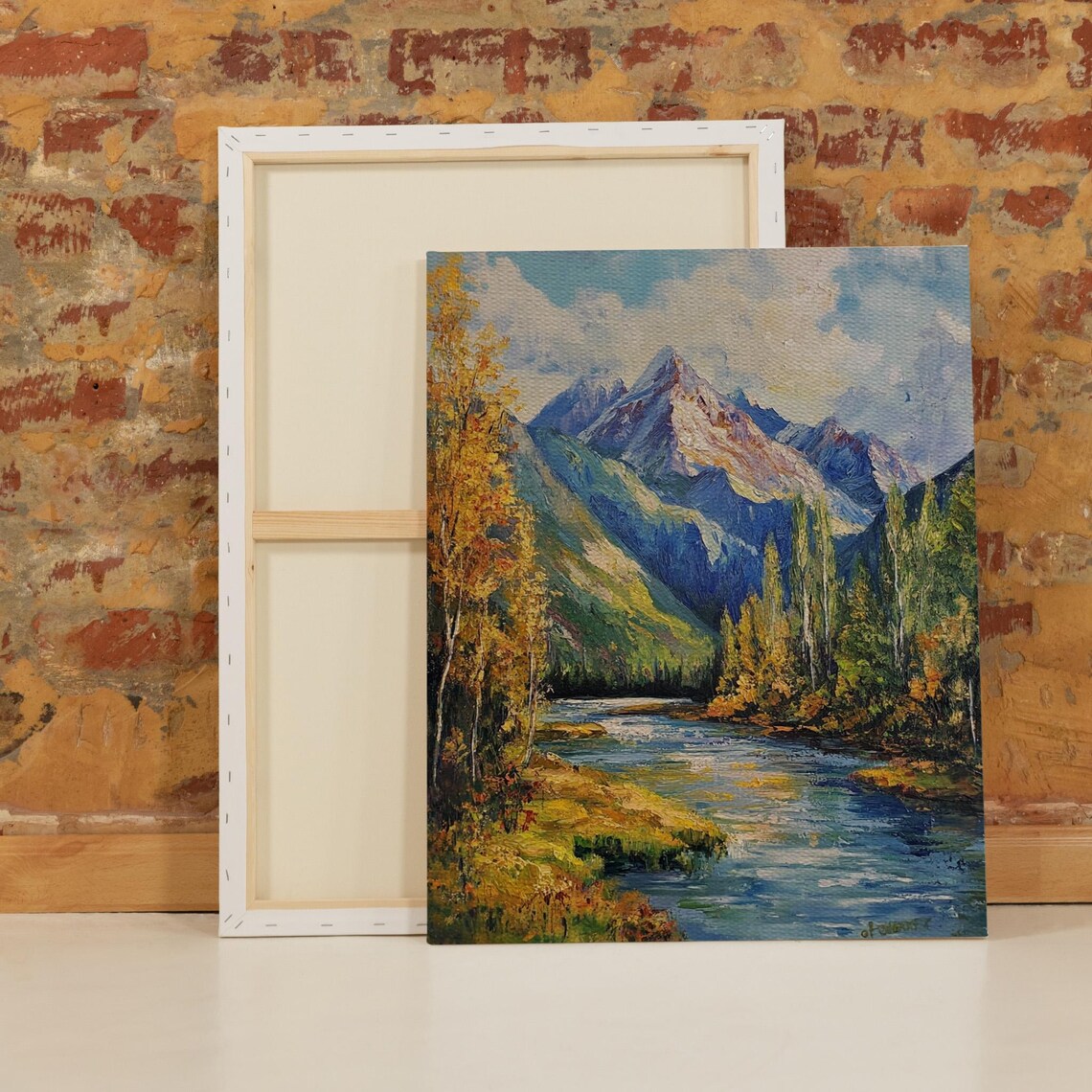 Mountain River Landscape Autumn Peaks Oil Painting Nature Wall Art - Image 2