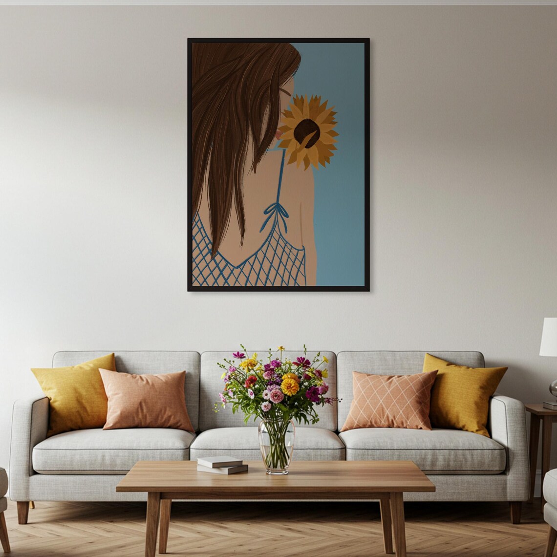 Woman With Sunflower, Botanical Portrait Art Print - Image 4
